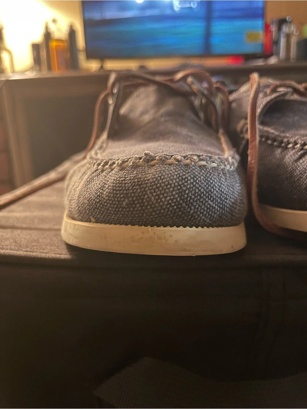 Peter Millar Men's Navy Canvas Boat Shoes with Brown Laces